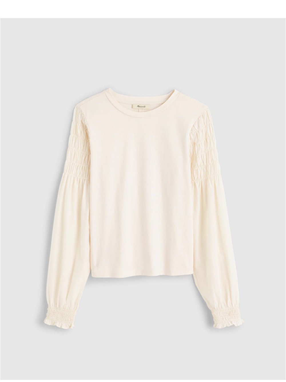 Madewell Smocked-Shoulder Long Sleeve Tee in Cream NW966 Brand New Small